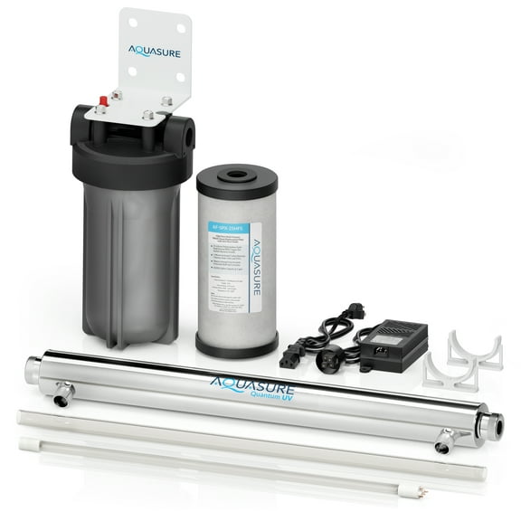 Aquasure 8 GPM Ultraviolet UV-C Light Water Sterilizer System Bundle Kit with Siliphos Scale Inhibiting Pre-Filter