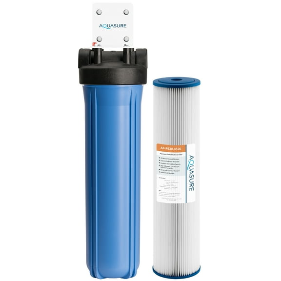 Aquasure Fortitude V Series 20" x 4.5"High Flow Whole House 30 Micron Pleated Sediment Water Filter System (AS-F120PS)