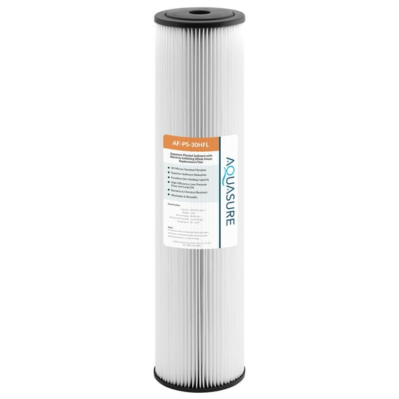Aquasure Fortitude V2 Series 30 Micron Pleated Sediment Whole House Replacement Water Filter, Large Size (AF-PS-30HFL)