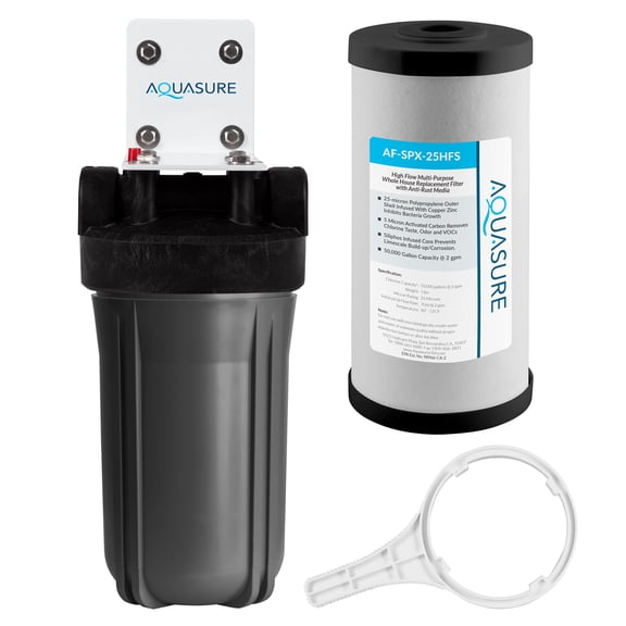 Aquasure Fortitude V2 Series Whole House Multi-Purpose Sediment/Carbon/Siliphos Water Treatment Filter System, Standard Size (AS-FS-25SPX)