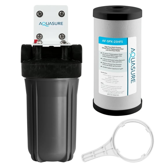 Aquasure Fortitude V2 Series Whole House Multi-Purpose Sediment/Carbon/Siliphos Water Treatment Filter System, Standard Size (AS-FS-25SPX)