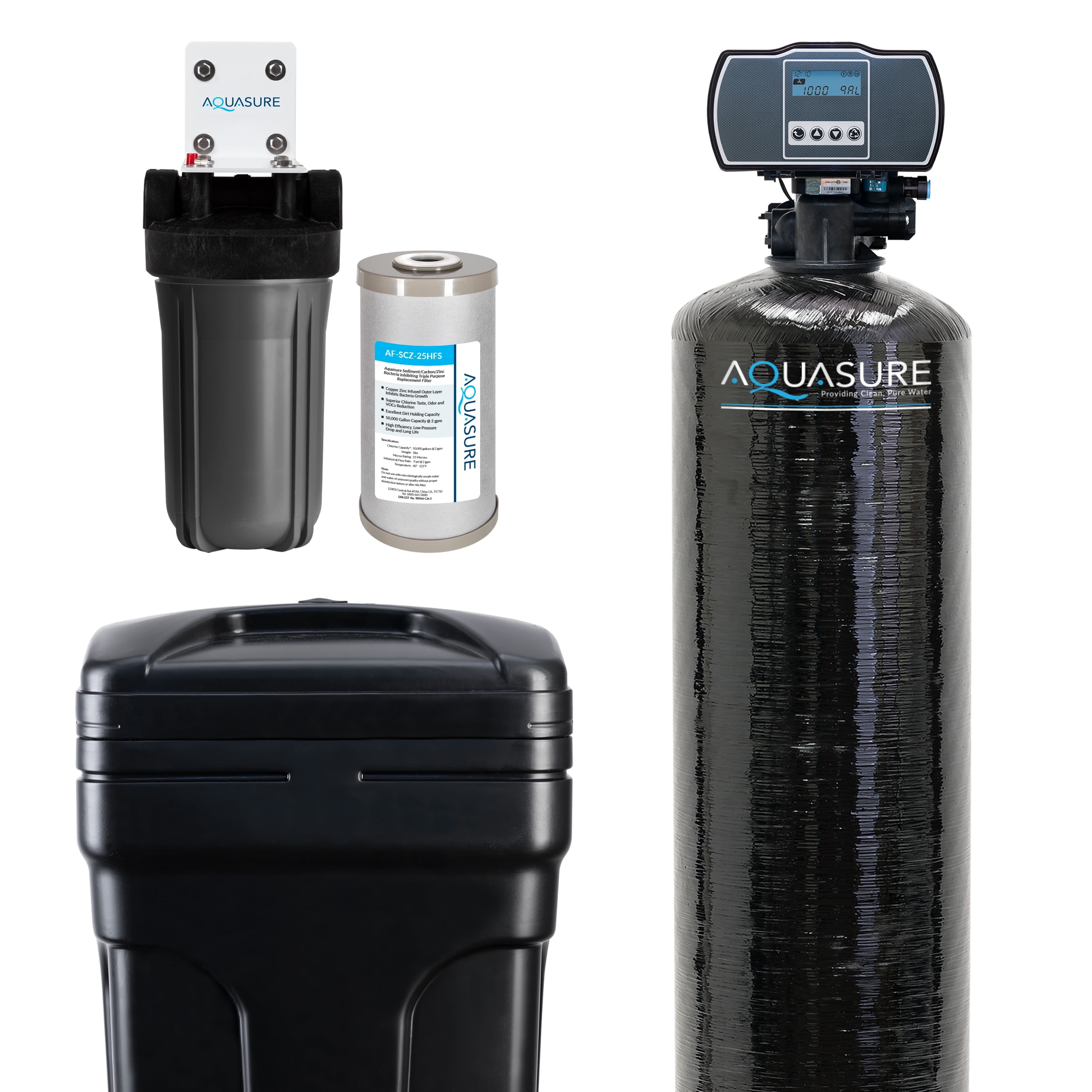 Aquasure Harmony Series 72,000 Grains Black Whole House Water Softener Bundle
