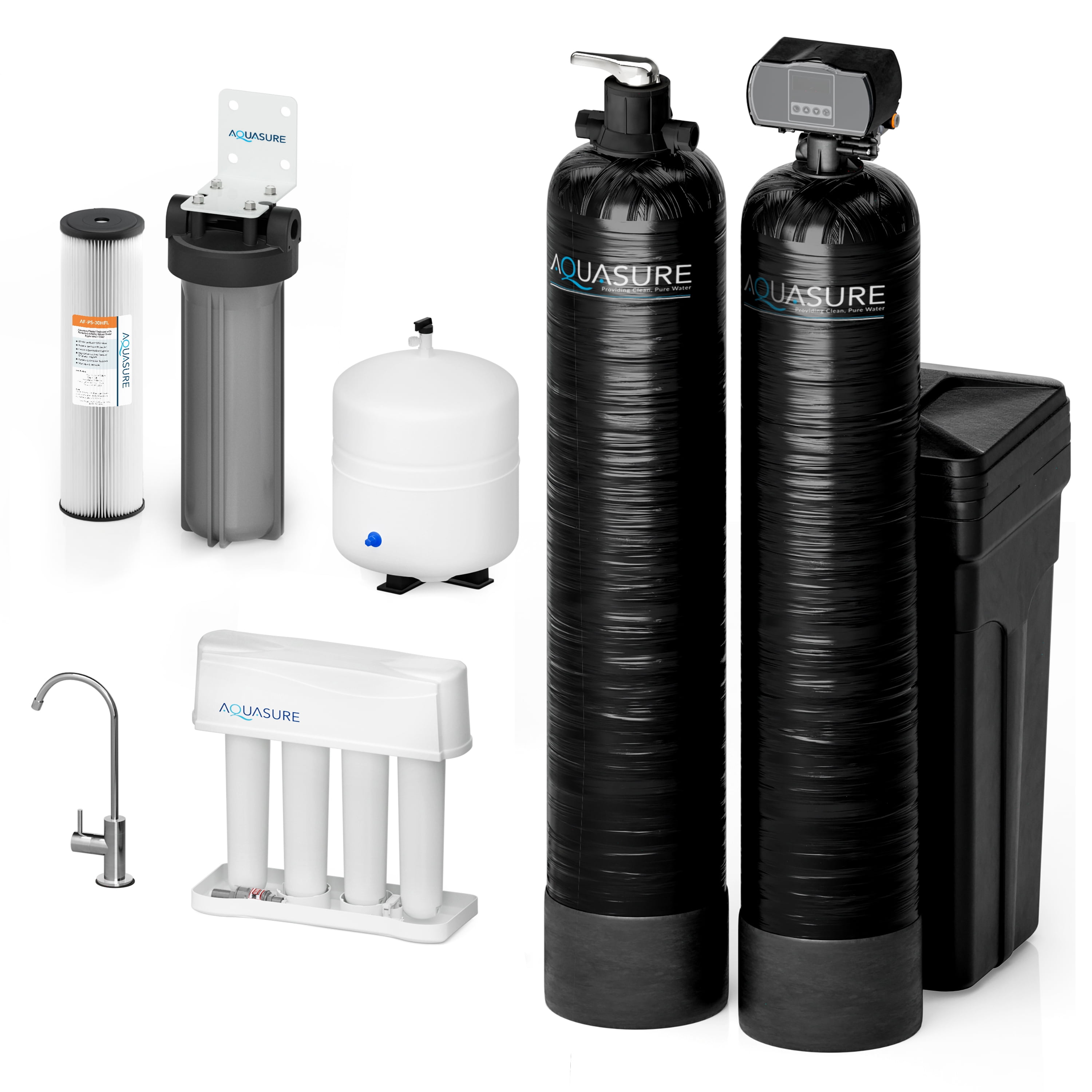 Aquasure Signature Elite 48,000 Grains Whole House Water Treatment System with Fine Mesh Resin & 75 GPD RO Filtration for 3-4 bathrooms (AS-SE1000FM)