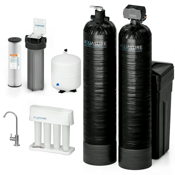 Aquasure Signature Elite 72,000 Grains Whole House Water Treatment System with Fine Mesh Resin & 75 GPD RO Filtration for 4-6 bathrooms (AS-SE2000FM)