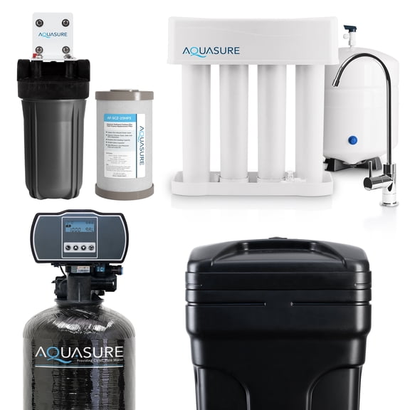 Aquasure 48,000 Grains Whole House Water Filtration Bundle with 75 GPD RO System, for 3-4 bathrooms (AS-WHF48D)
