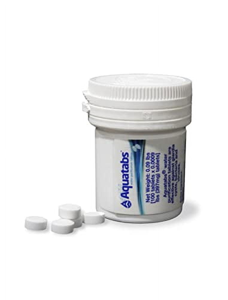 Aquatabs 397mg Water Purification Tablets (100 Pack). Water Filtration System for, Camping, Boating, Emergencies, Survival, RVs, and Marine-Use. Easy to Use Treatment and Disinfect
