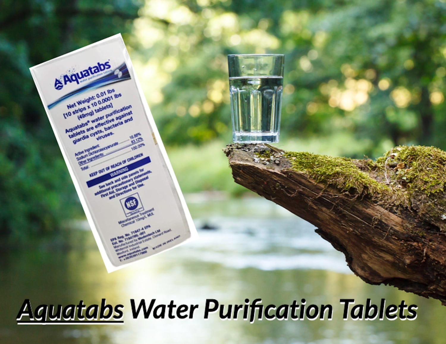 Aquatabs Water Purifier Tablets 300 Count for Camping & Drinking