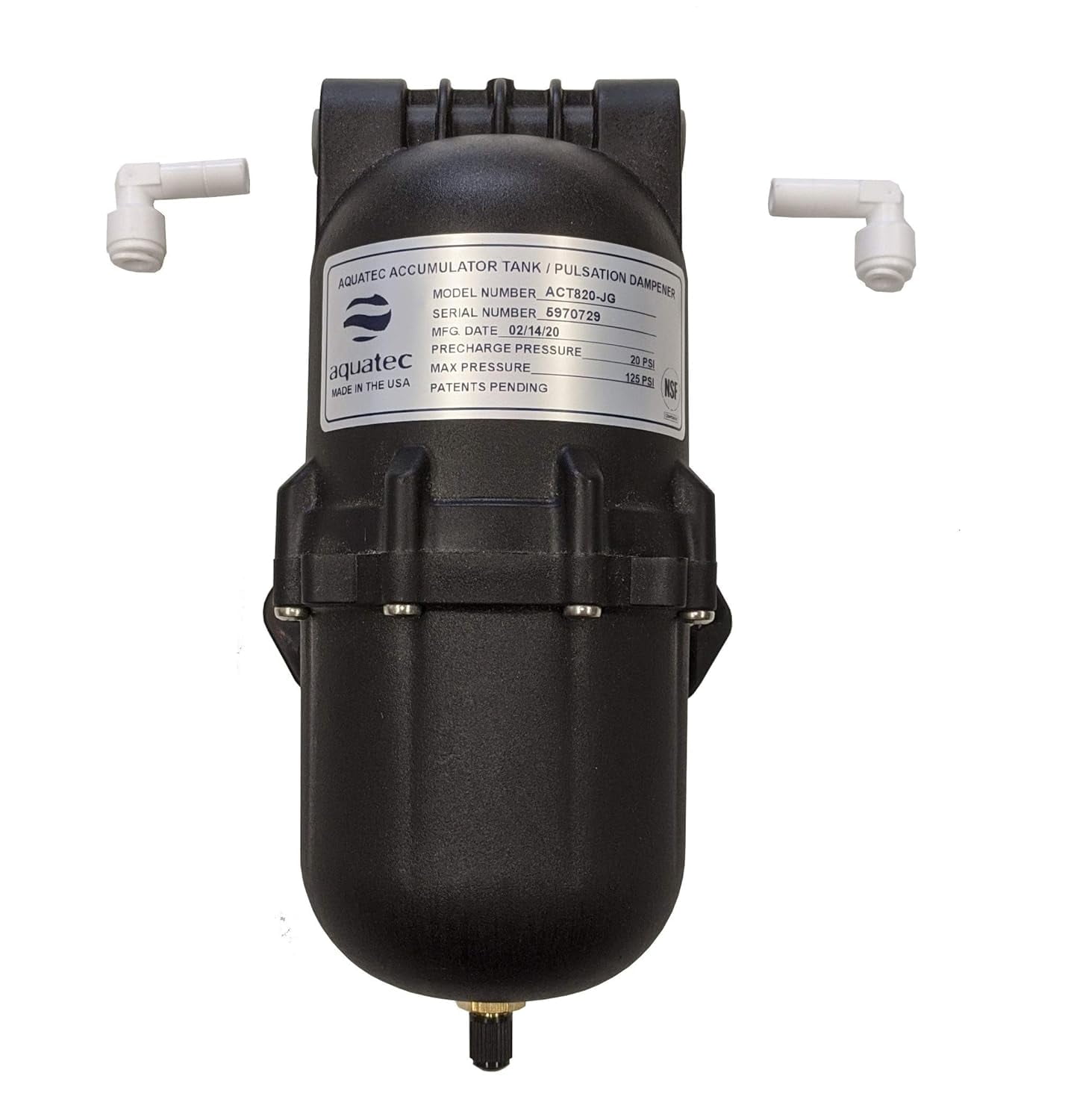 Aquatec Pulsation Dampener Accumulator Pressure Tank for Demand Delivery Pumps and misting aeroponics Booster Pumps. Dampens Pressure Switch Cycling pulsating Issues, Limit Water Hammer