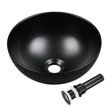 Aquaterior 12" Bathroom Round Bowl Vessel Sink with Pop up Drain Above Counter Countertop Porcelain Ceramic Mini Basin Black