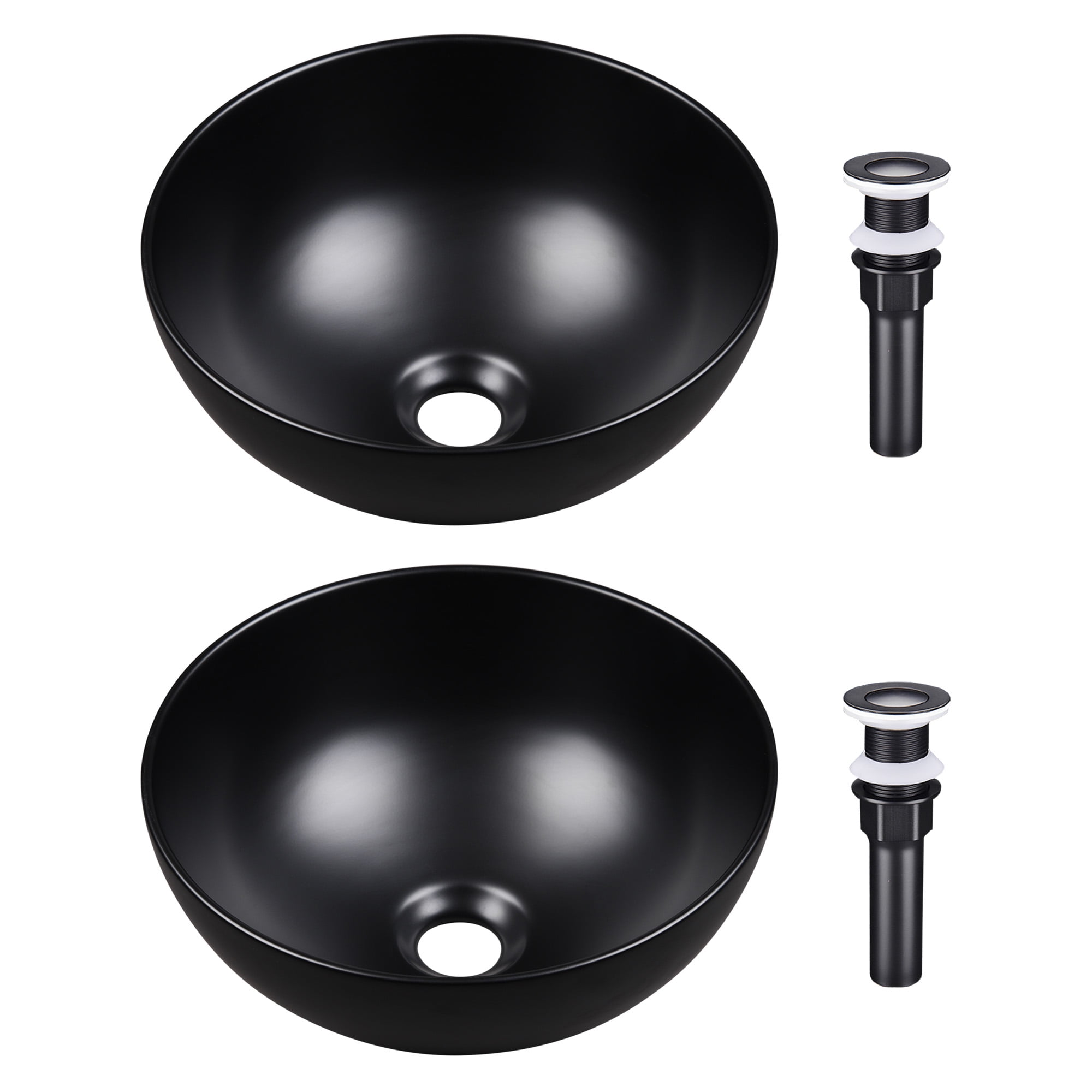 12" Black Ceramic Round Above-Counter Vessel Sink Set