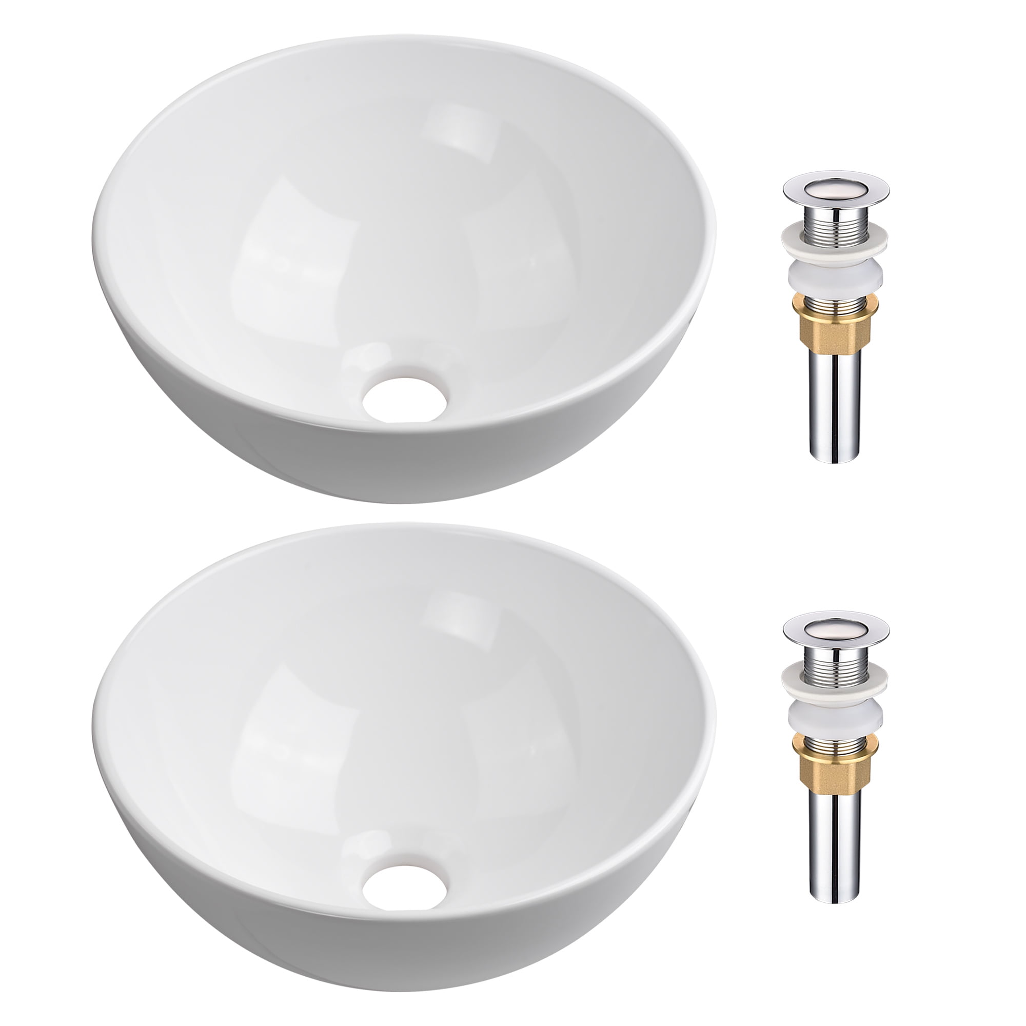 White Ceramic Round Above-Counter Vessel Sink Set with Pop-Up Drain