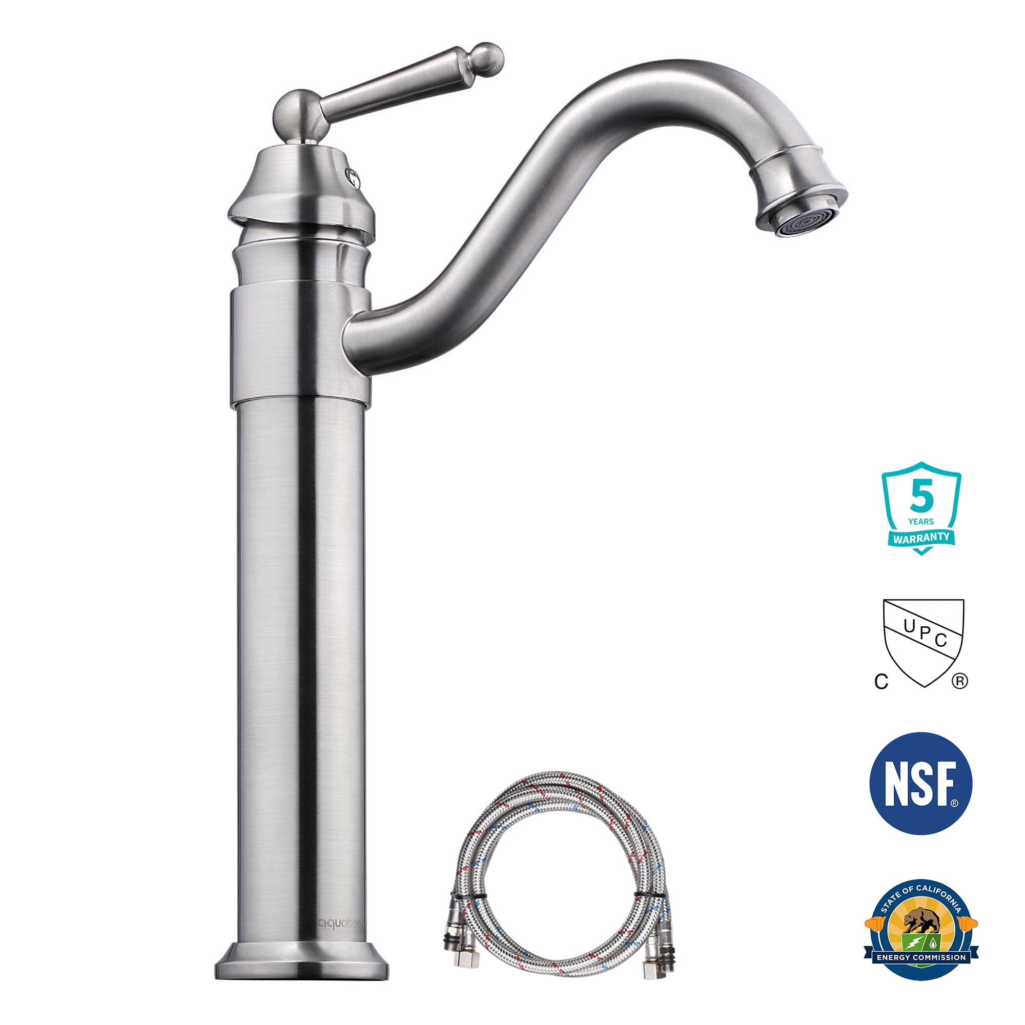 Brushed Nickel Single Handle Bathroom Faucet with Arch Spout