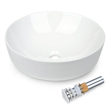 Aquaterior 16" Round Bathroom Vessel Sink w/Pop up Drain Above Counter Ceramic Bathroom Sink For Hotel