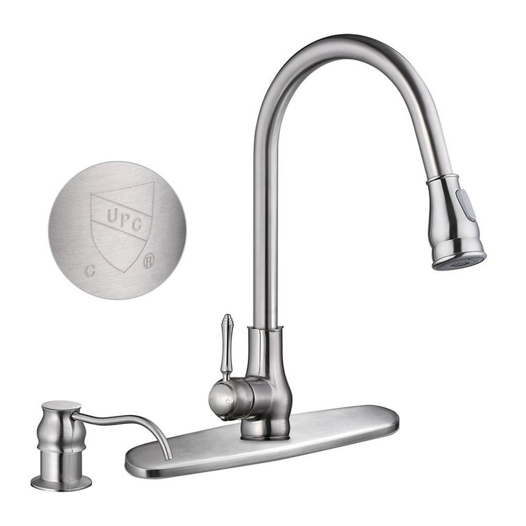 Aquaterior Single Handle Kitchen Faucet 360° Swivel Pull-down Sprayer w/ Soap Dispenser Brushed Nickel / Oil Rubbed Bronze Home (CUPC NSF) Aquaterior Single Handle Kitchen Faucet 360° Swivel Pull-down Sprayer w/ Soap Dispenser Brushed Nickel / Oil Rubbed Bronze Home (CUPC NSF)