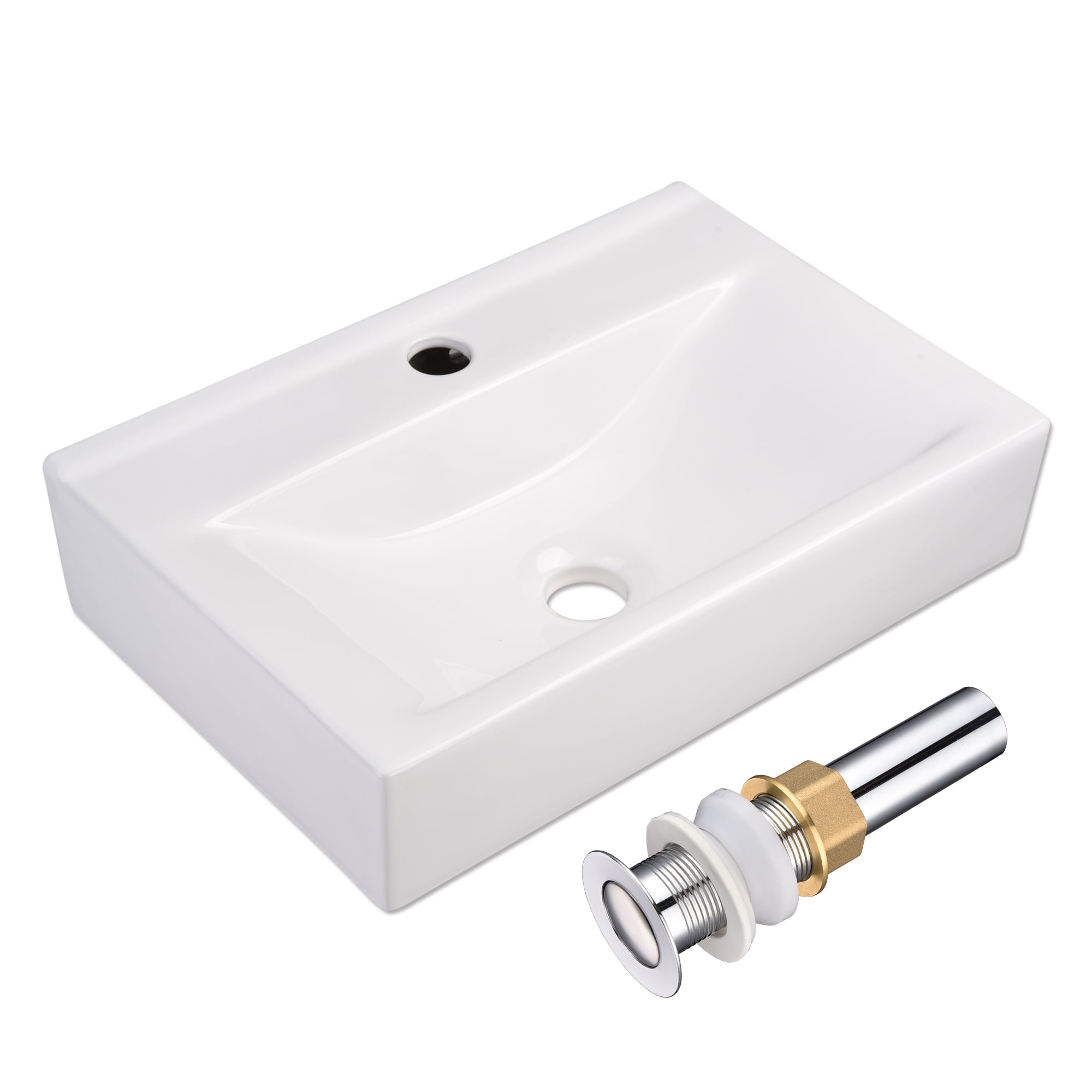 Aquaterior 18'' White Ceramic Wall-Mount Bathroom Sink with Pop-Up Drain