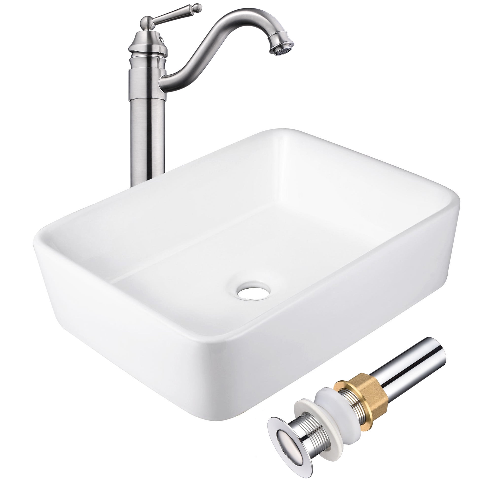 19"x15"x5" White Ceramic Above Counter Sink with Single-Hole Faucet