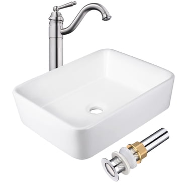 Aquaterior 19"x15"x5" Ceramic Above Counter Sink with Single-hole Faucet Bathroom Toilet
