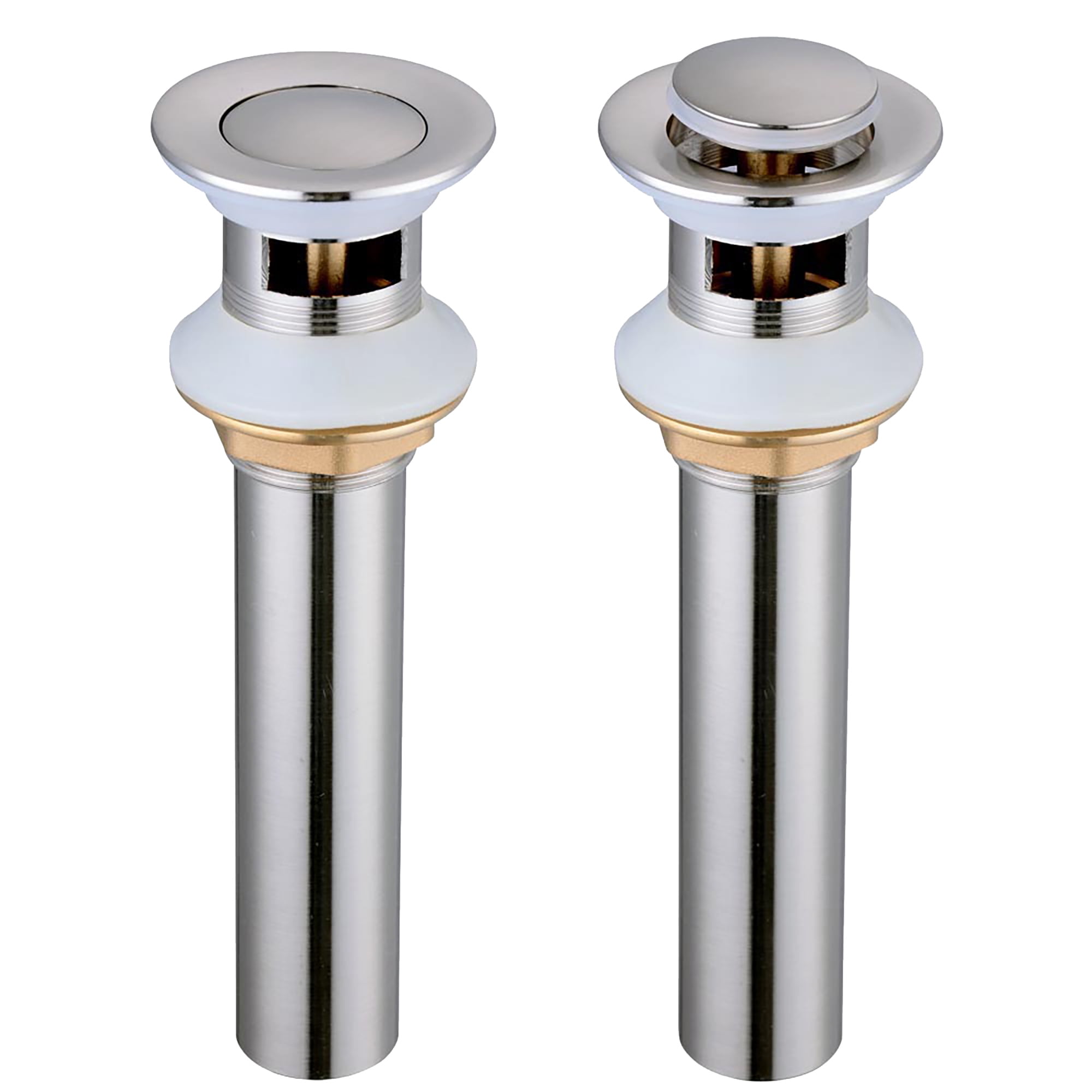 Brushed Nickel Brass Pop-Up Drain Stoppers with Overflow, Set of 2