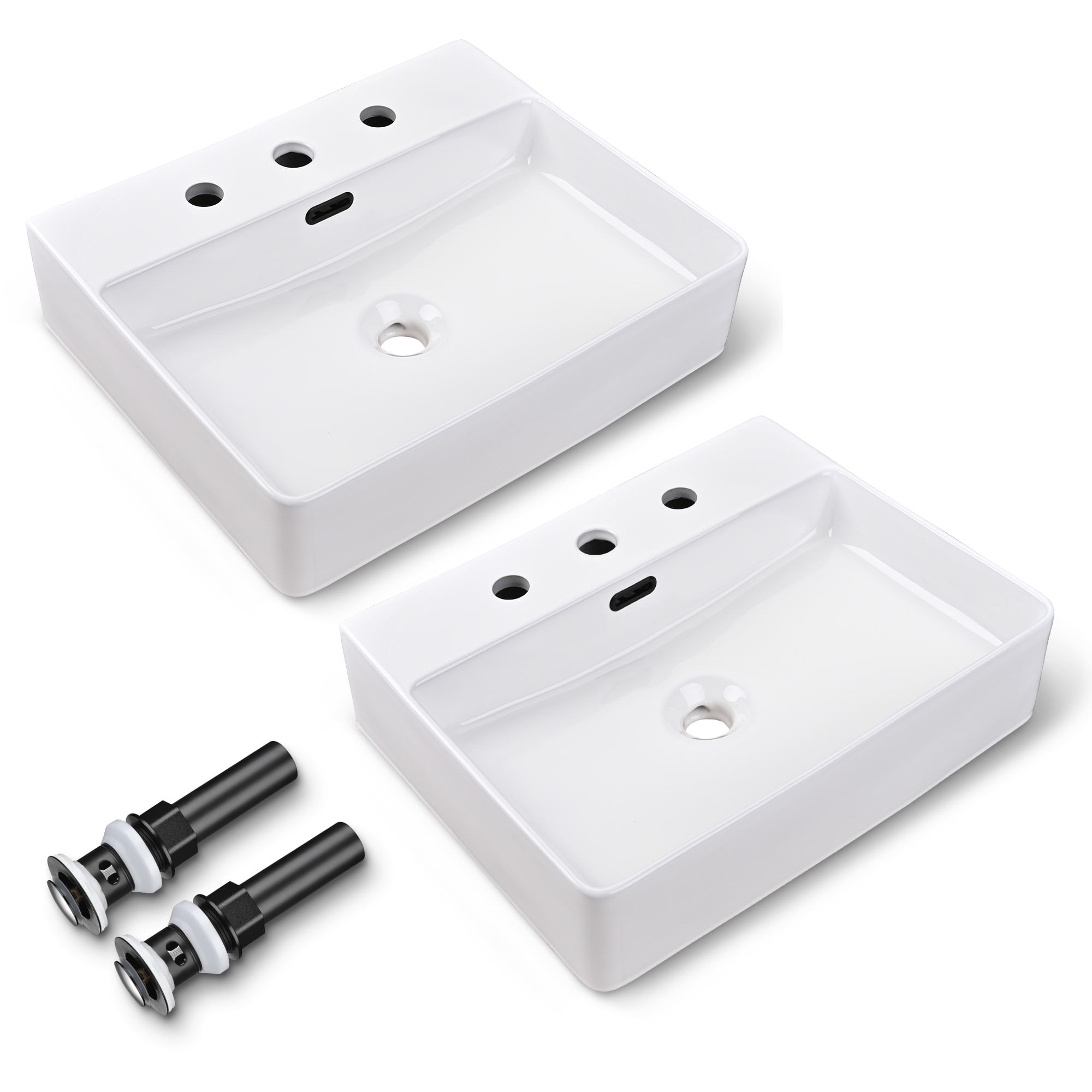 White Ceramic Rectangular Above-Counter Vessel Sink Set