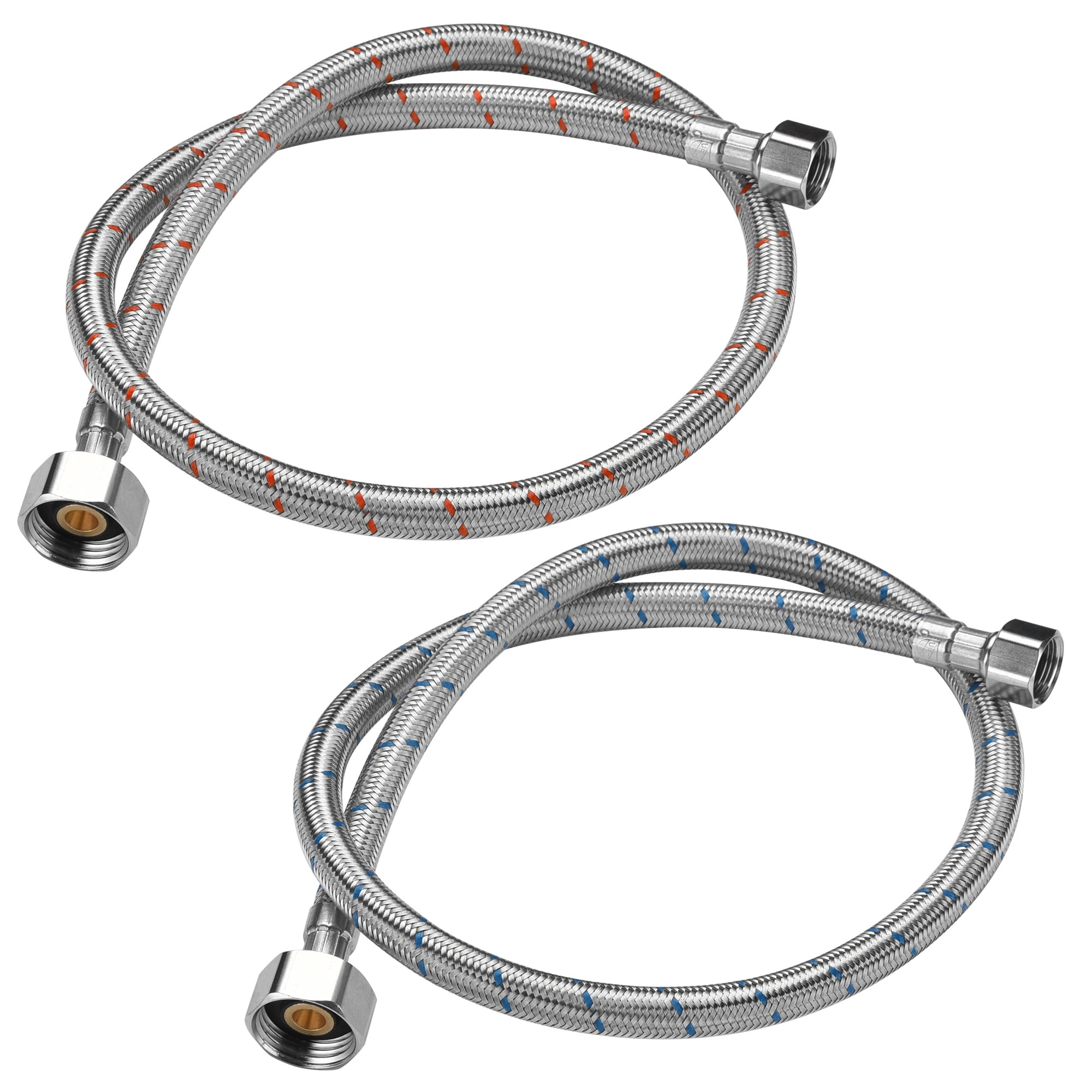 Aquaterior 2 Pack 28" Faucet Supply Line Stainless Steel Hose Hot Cold Water PVC Inner Pipe 0.41 lbs