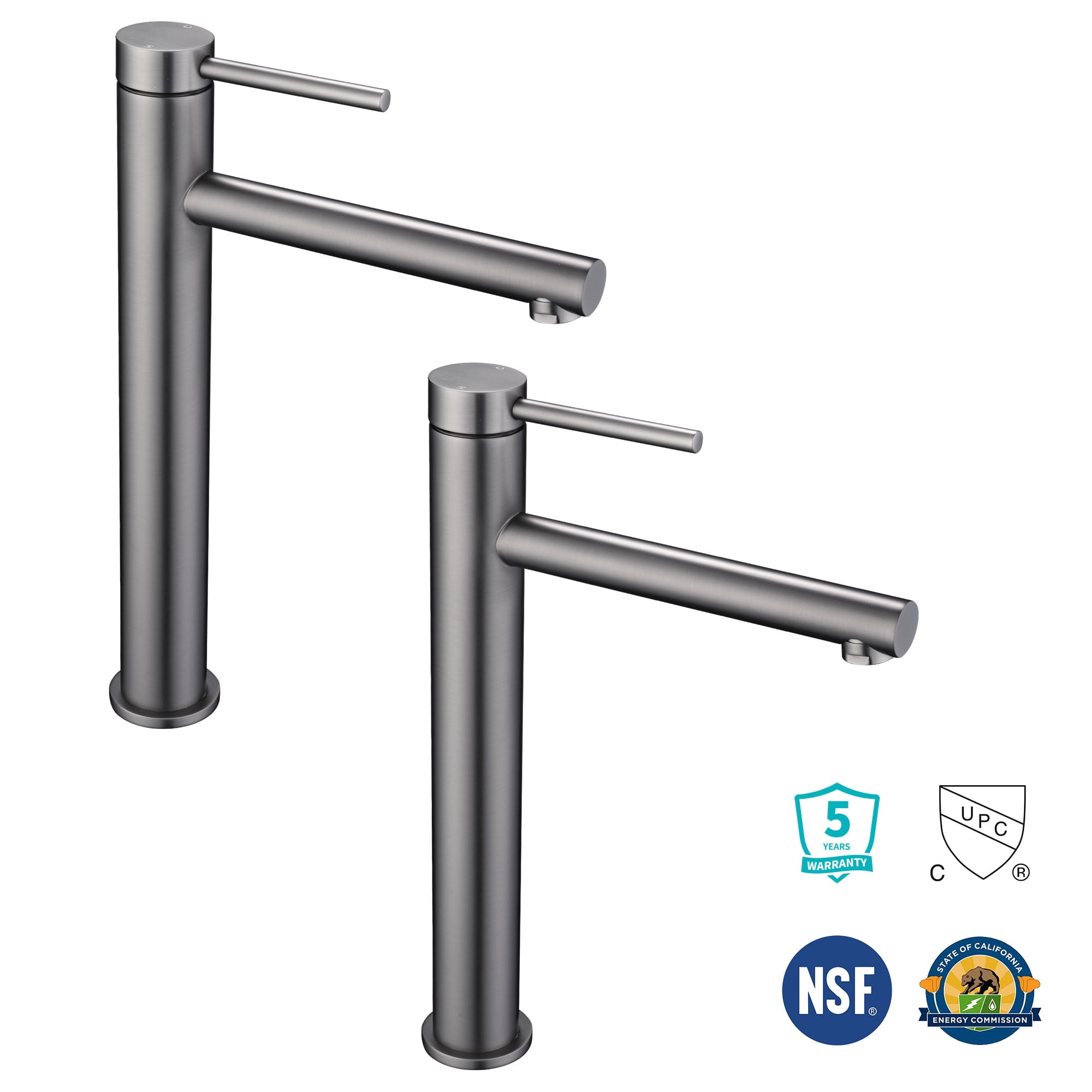 Tall Gray Brass Single Handle Bathroom Vessel Faucet Set