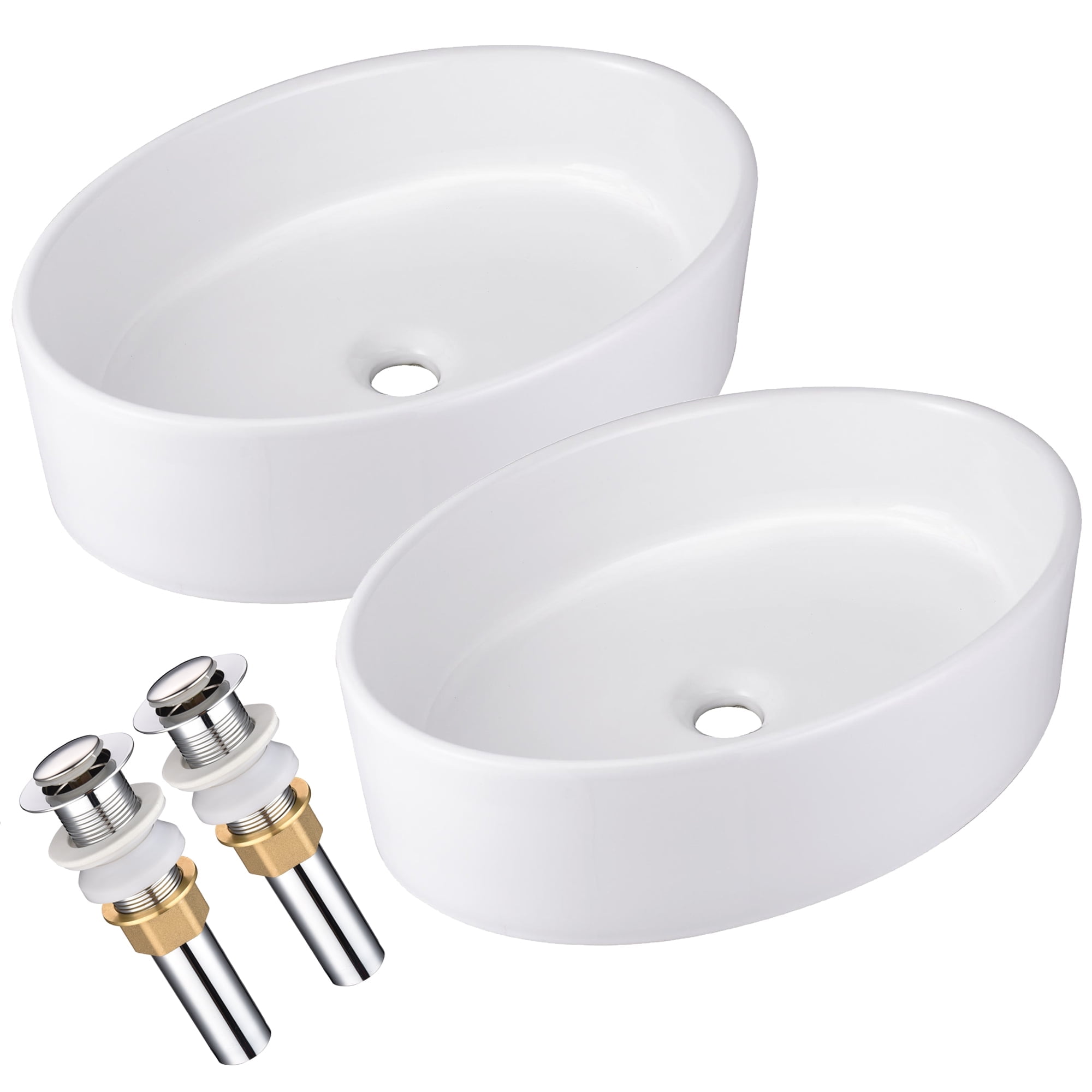 White Oval Ceramic Above-Counter Vessel Sink Set with Polished Finish