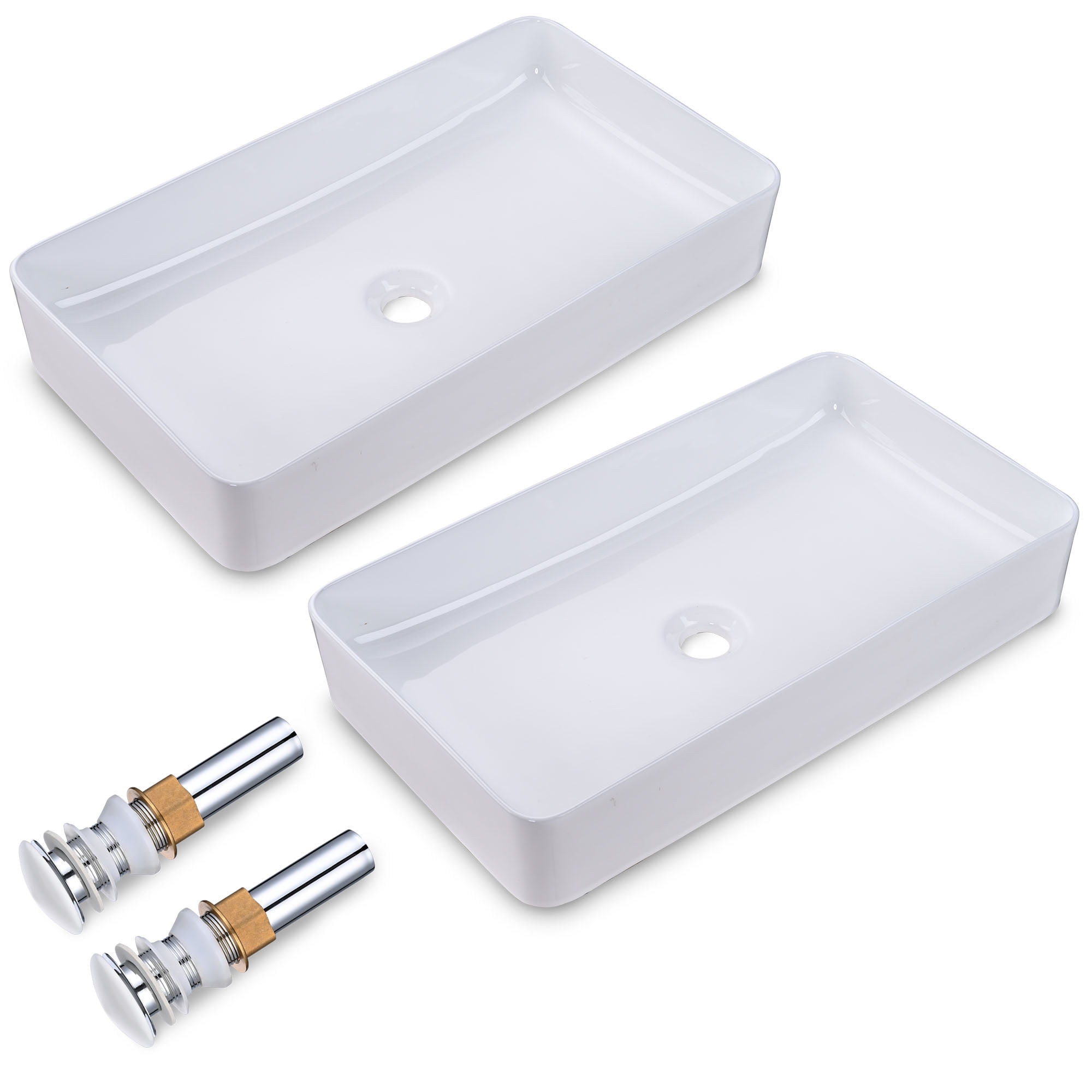 White Ceramic Rectangular Above-Counter Vessel Sink Set