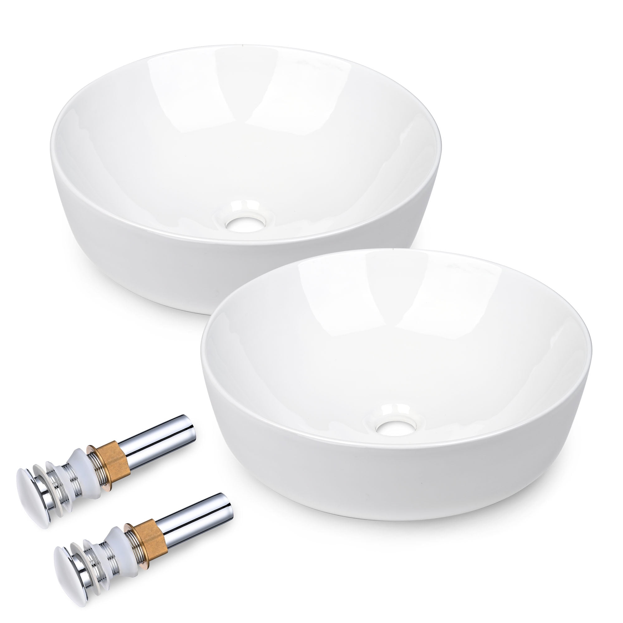 White Ceramic Round Above-Counter Vessel Sink Set with Pop-Up Drain