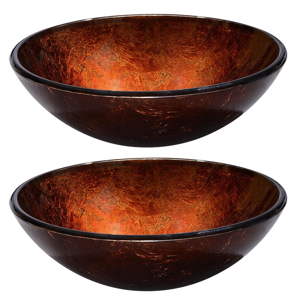 Flame Red Round Tempered Glass Above Counter Vessel Sink Set