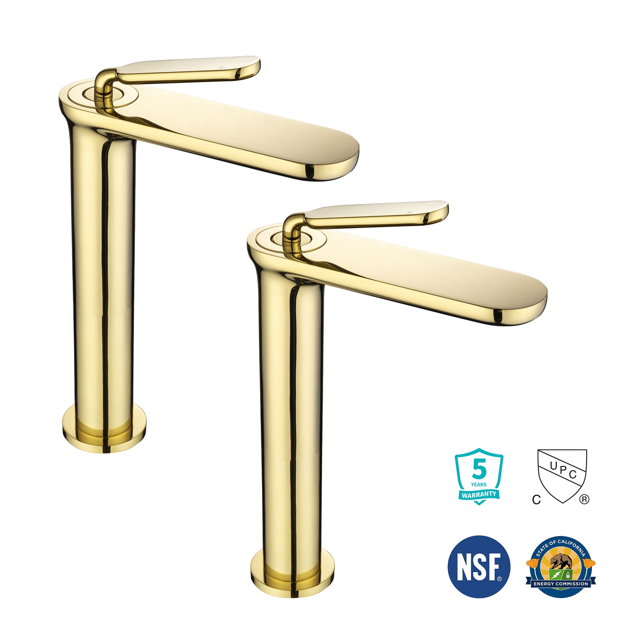 Tall Gold Brass Bathroom Vessel Sink Faucet Set