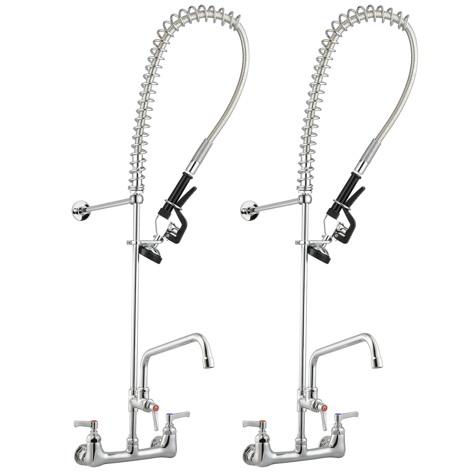 44" Stainless Steel Commercial Wall Mount Faucet with Pull-out Spray