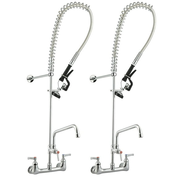 Aquaterior 2 Pack 44" Wall Mount Commercial Faucet with Pre-Rinse Pull Down Sprayer Fit for 2/3 Compartment Sink