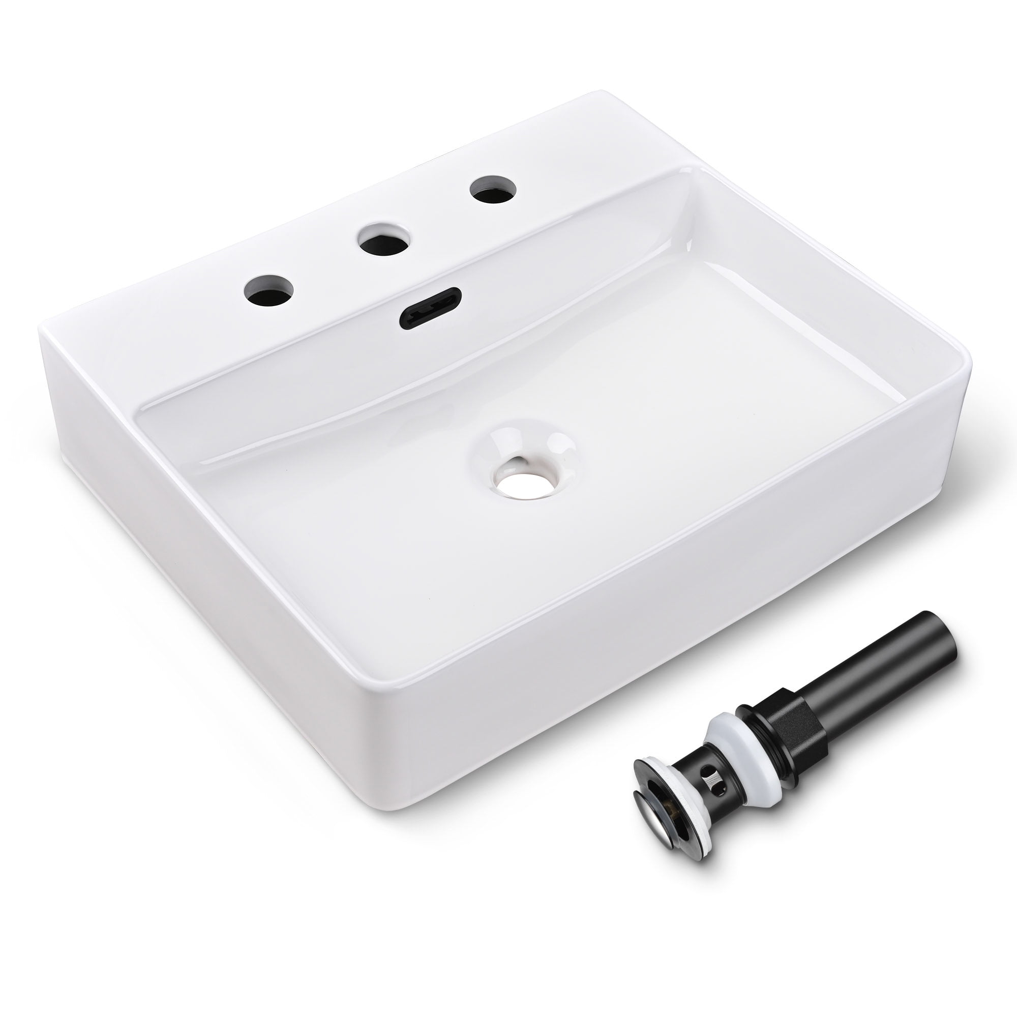 White Ceramic Rectangular Wall-Mount Vessel Sink