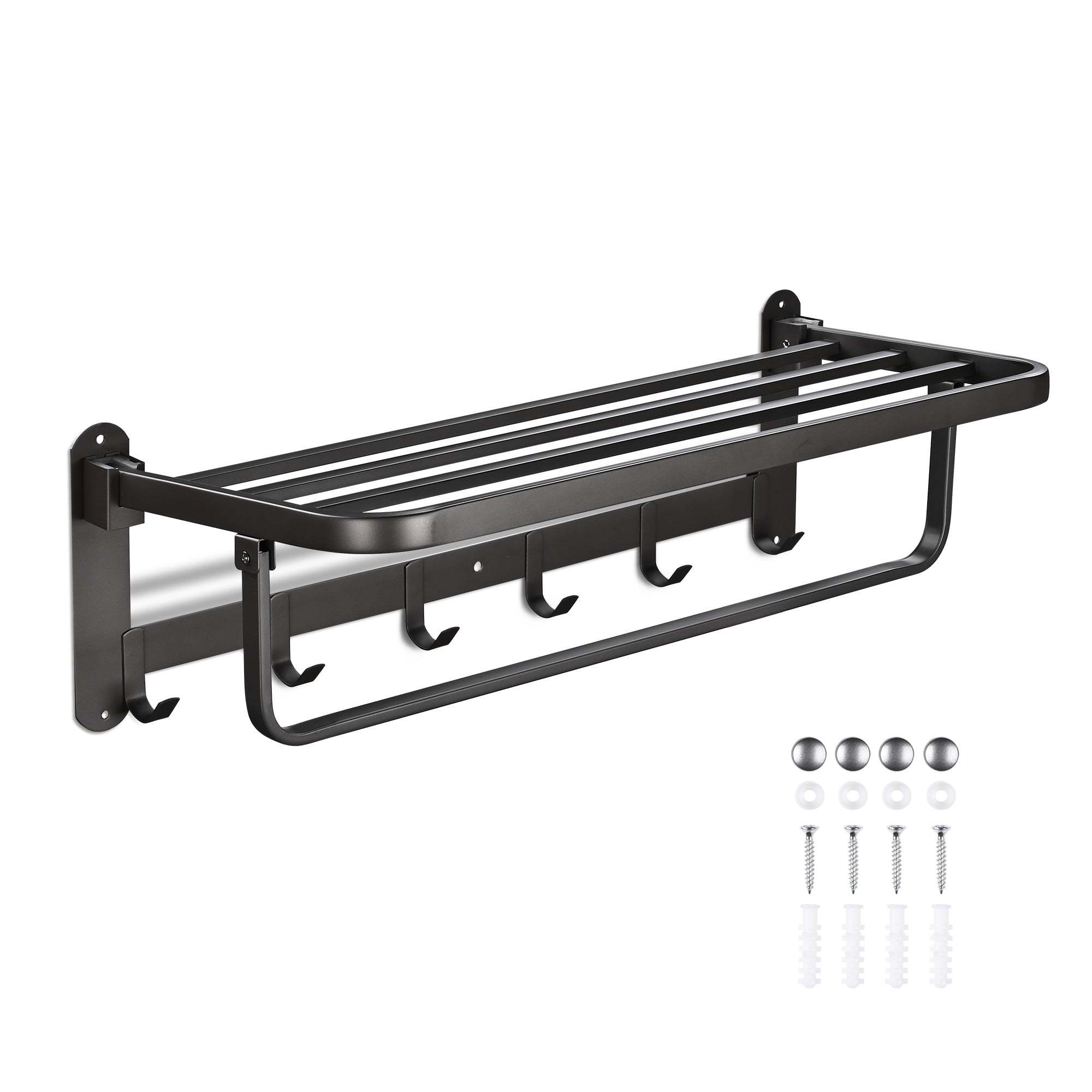 Dark Gray Steel Wall Mounted Towel Rack with Hooks