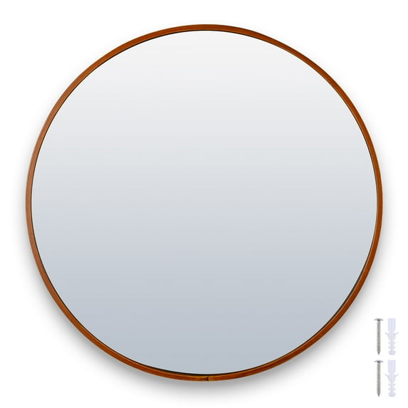 Aquaterior 24" Round Wall Mirror Wooden Frame Farmhouse Hanging Bathroom Décor