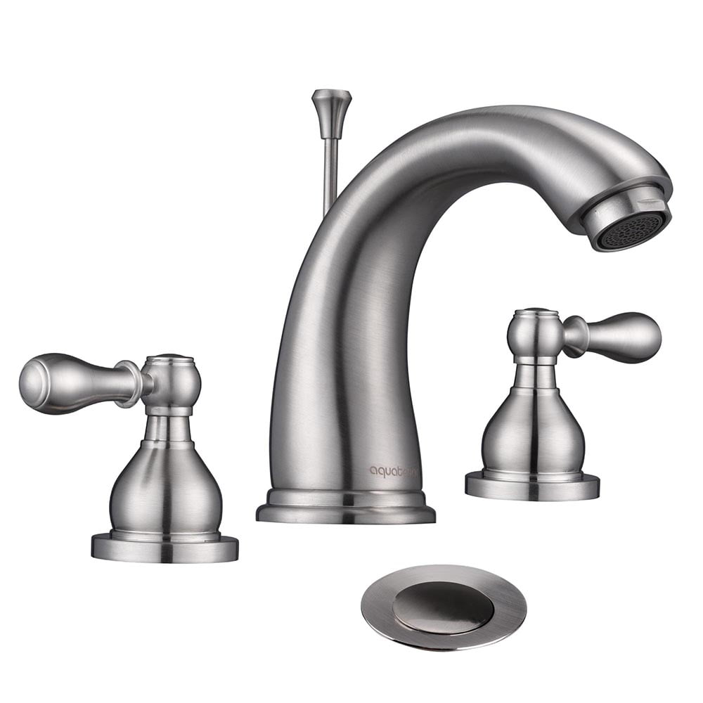 Brushed Nickel 3-Hole 2-Handle Bathroom Faucet with Drain Assembly
