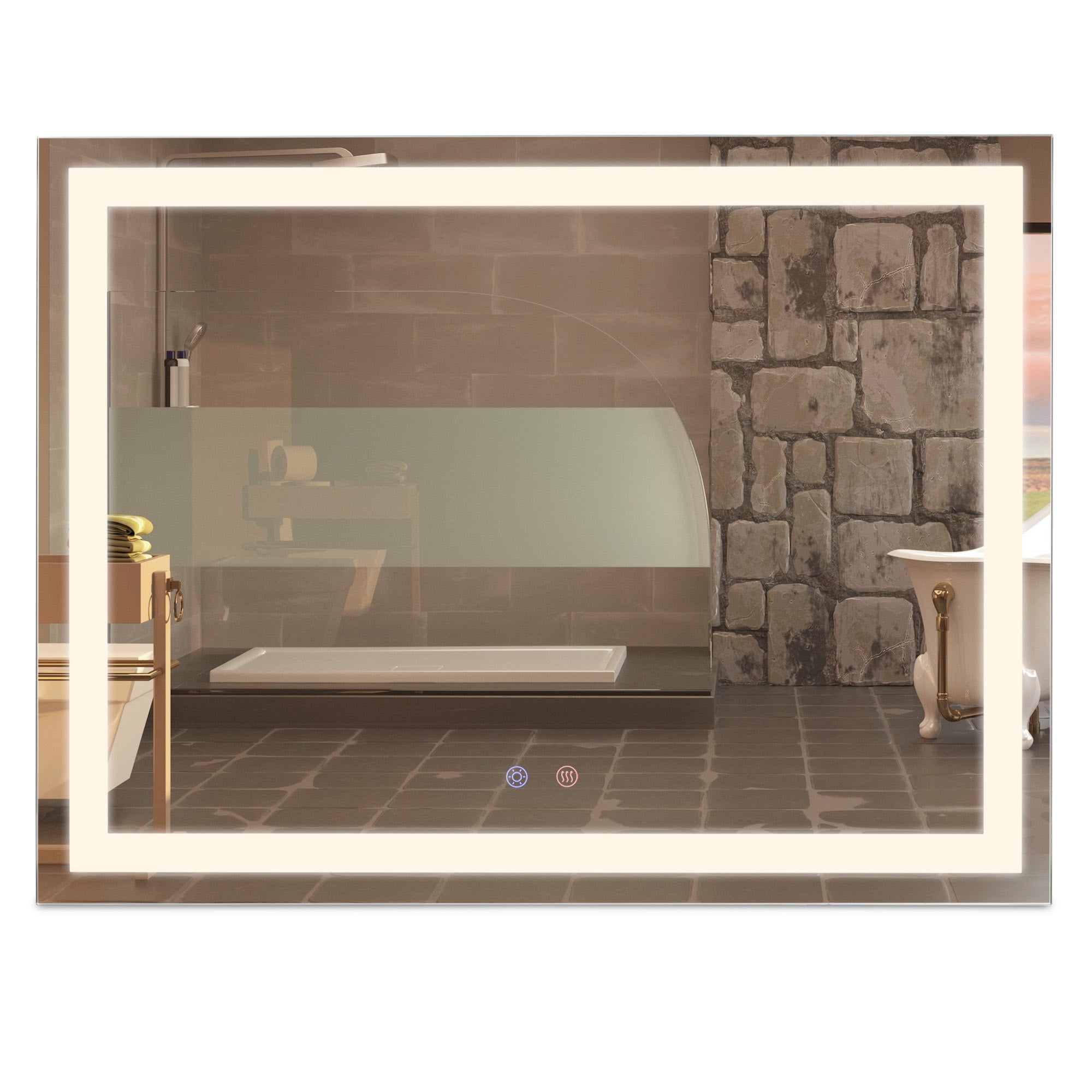 Aquaterior 32" x 24" Silver LED Bathroom Mirror with Anti-Fog