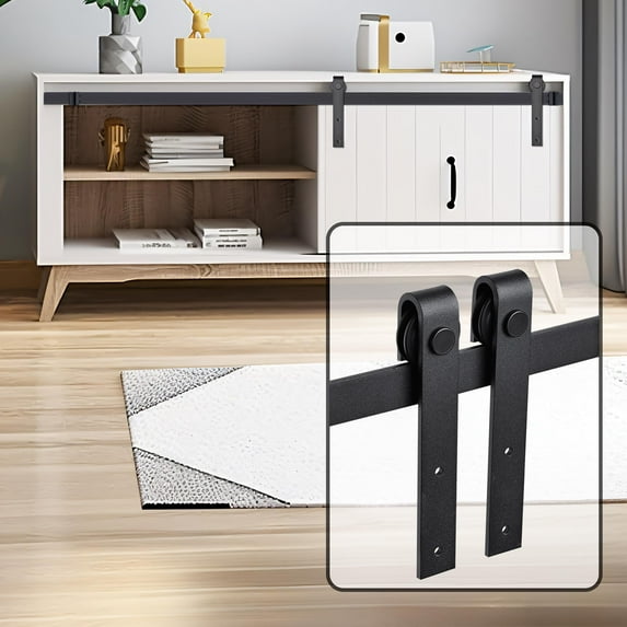 Aquaterior 4 Ft Mini Single Sliding Barn Door Hardware Kit Roller Track Rail Cabinet TV Stand