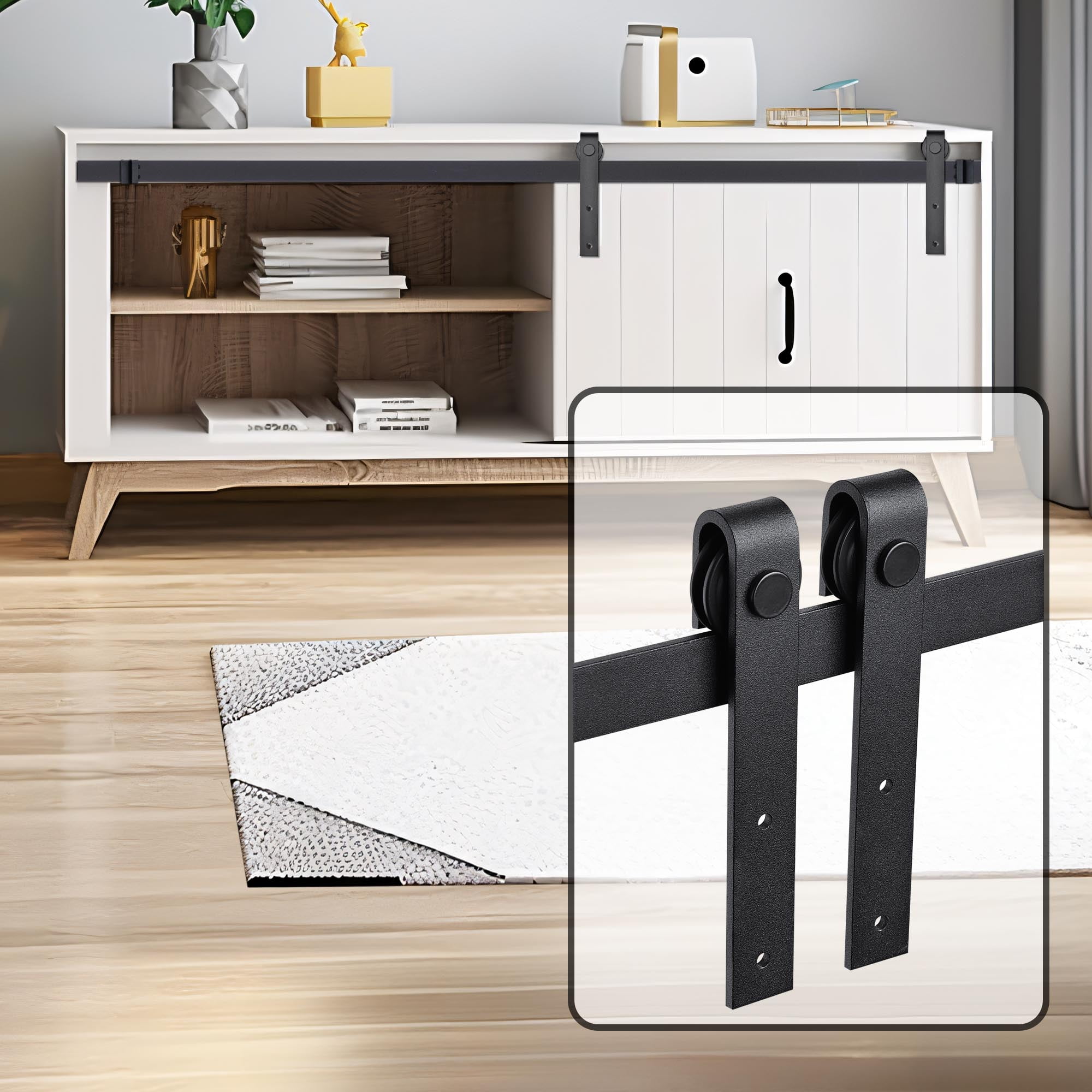 Mini Black Aluminum Sliding Barn Door Hardware Kit