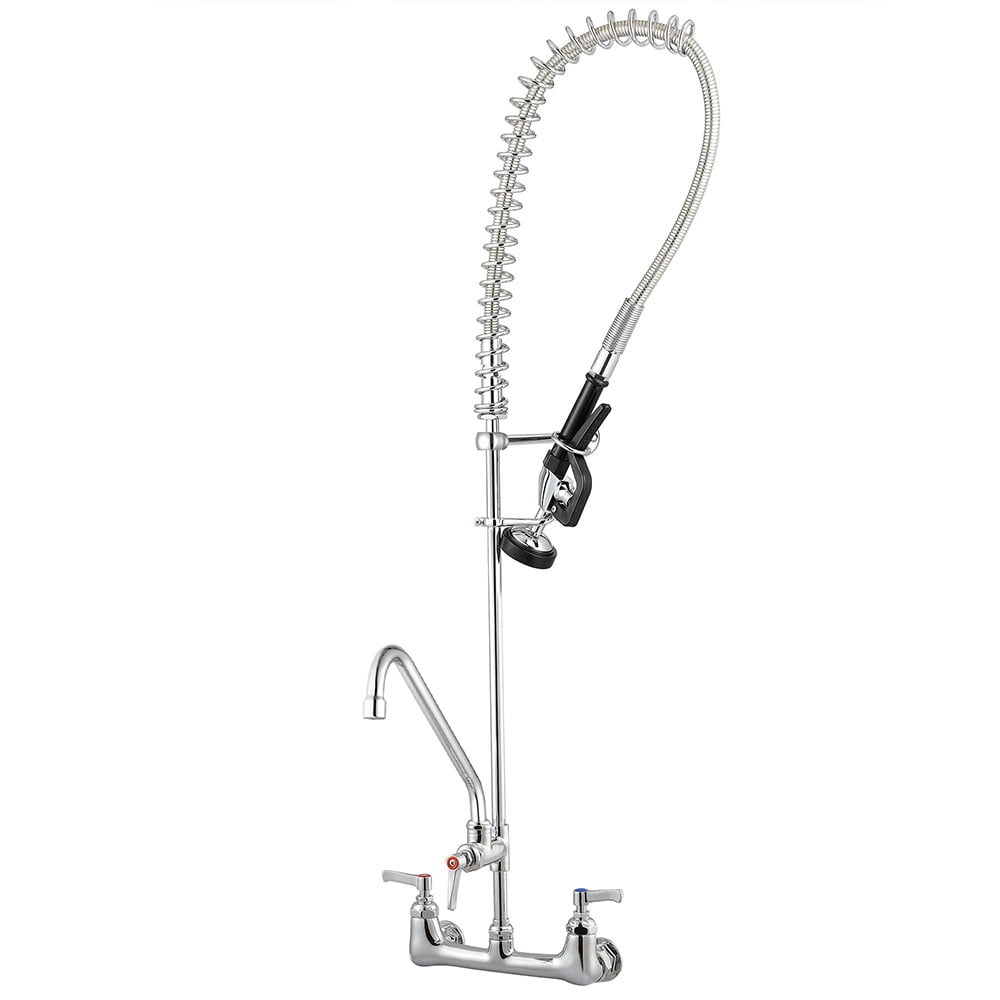 44" Commercial Wall Mounted Kitchen Faucet with Pull-out Spray and Brass Body