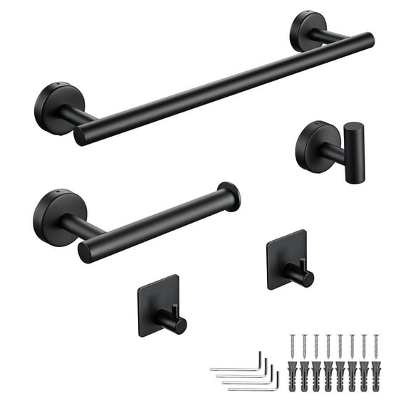 Aquaterior 5-Piece Bathroom Hardware Set Stainless Steel Towel Bar Toilet Paper Holder Hook