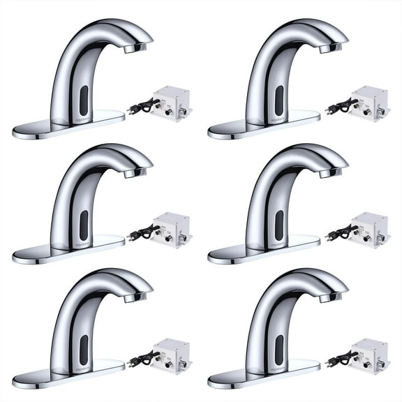 Aquaterior 5" Touchless Bathroom Sink Faucet with Cover Plate Chrome 6 Pack