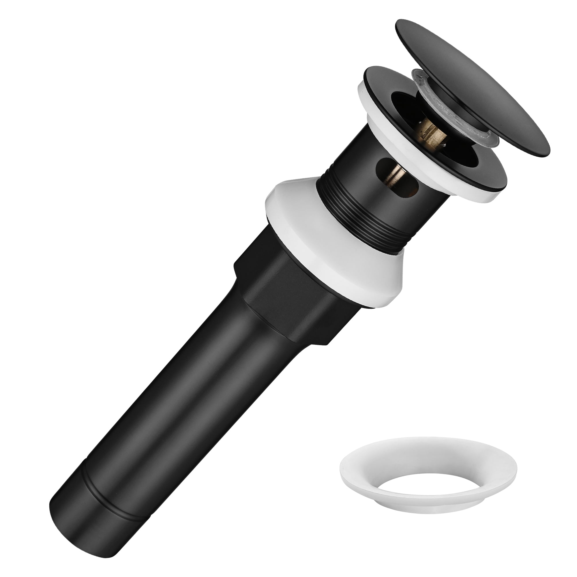 Matte Black Stainless Steel Bathroom Pop-Up Drain with Overflow