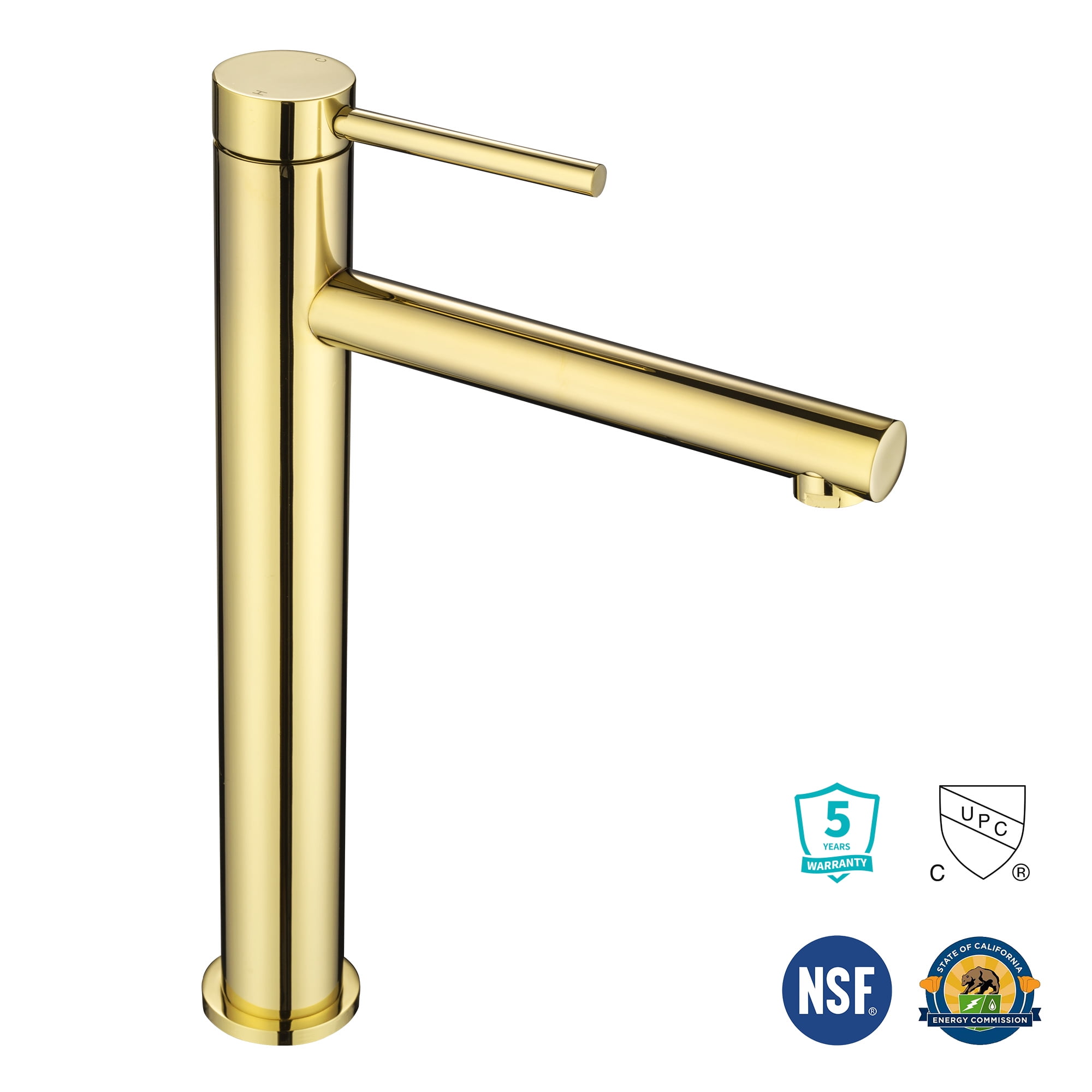 Tall Brushed Gold Brass Bathroom Vessel Sink Faucet