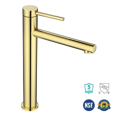 Aquaterior Bathroom Vessel Sink Faucet 8" Tall 1 Handle/Hole Cold&Hot Water Mixer Faucet Gold (CUPC NSF CEC)