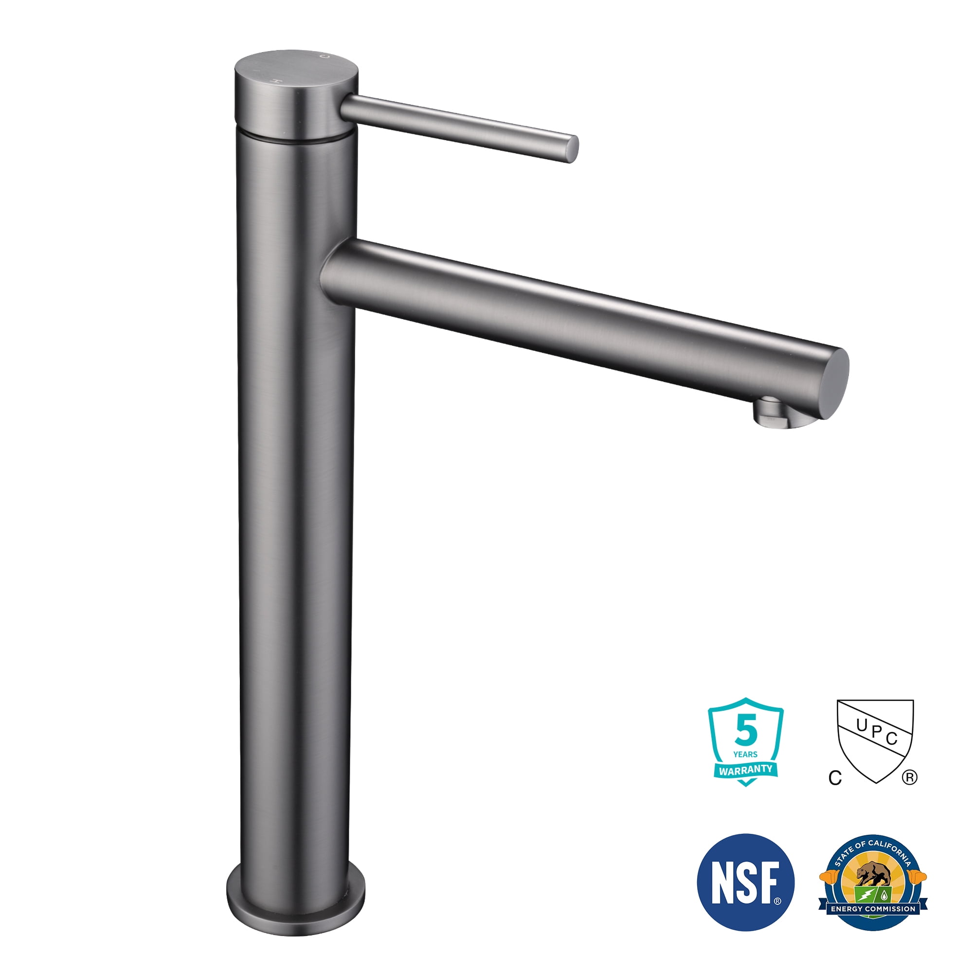 Tall Gun Gray Brass Industrial Bathroom Vessel Sink Faucet