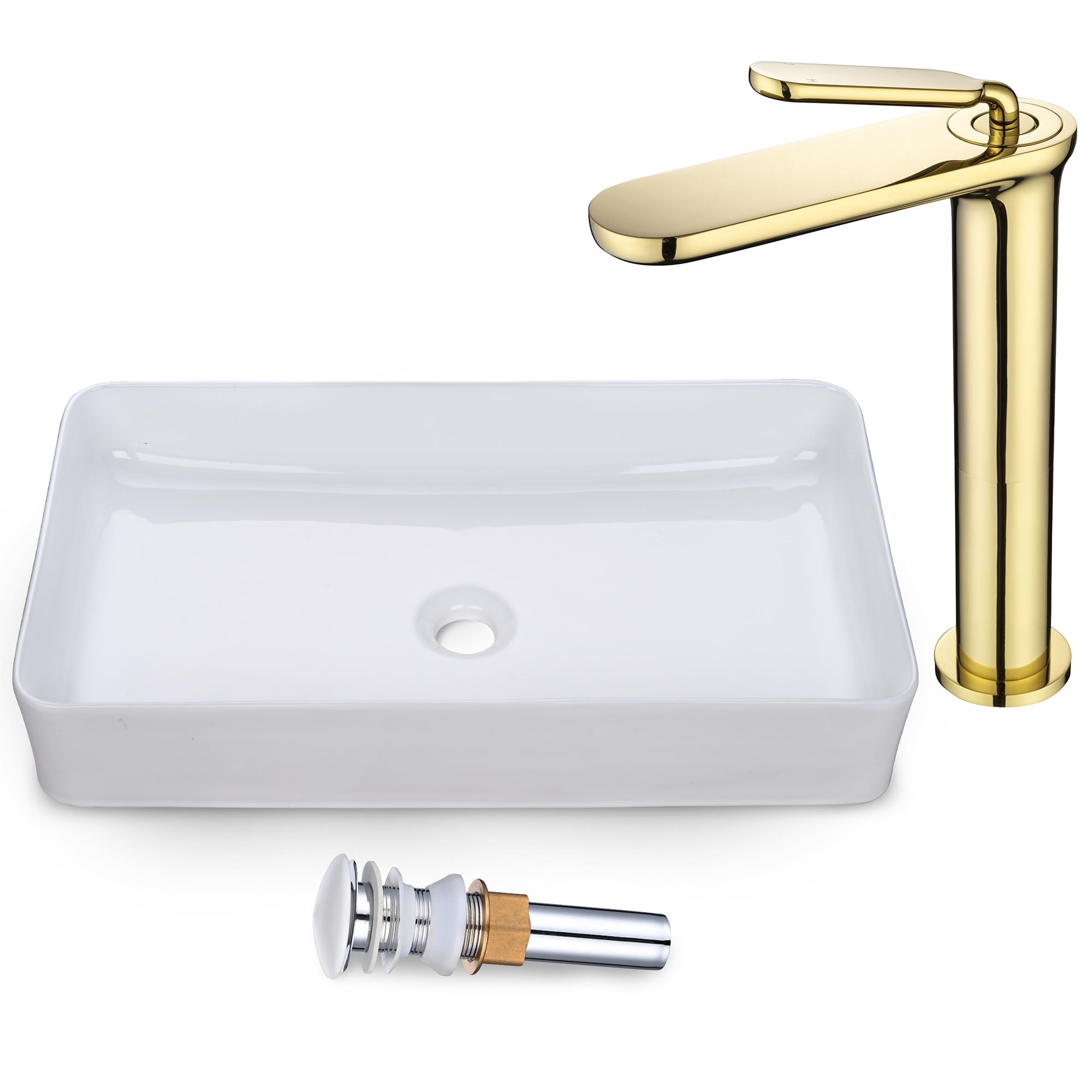 Aquaterior Bathroom Vessel Sink Faucet Kit Rectangle Ceramic Bathroom ...