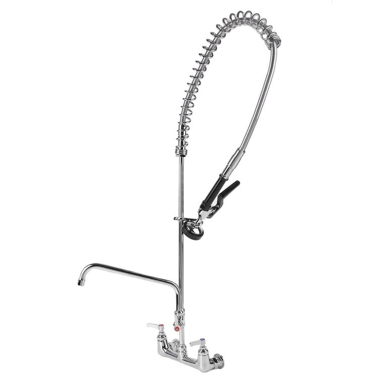 44" Chrome-Plated Brass Wall-Mounted Kitchen Faucet with Pull-Out Spray