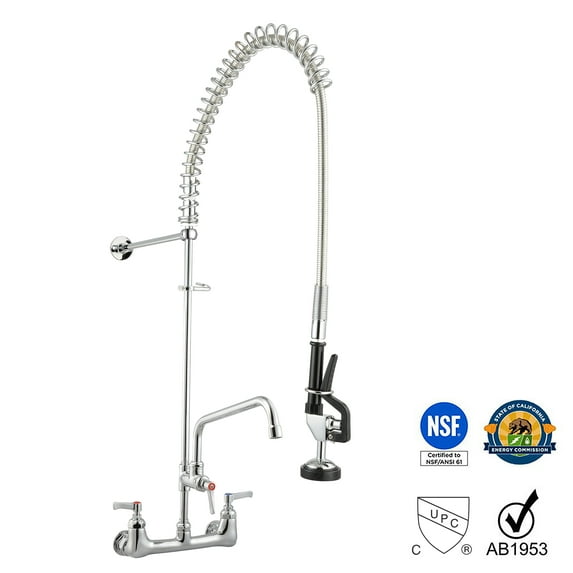 Aquaterior 44" Pull Down Commercial Kitchen Faucet Pre-Rinse Chromed w/ 12" Add-On Faucet Kit Fit for 2/3 Compartment Sink CUPC NSF CEC