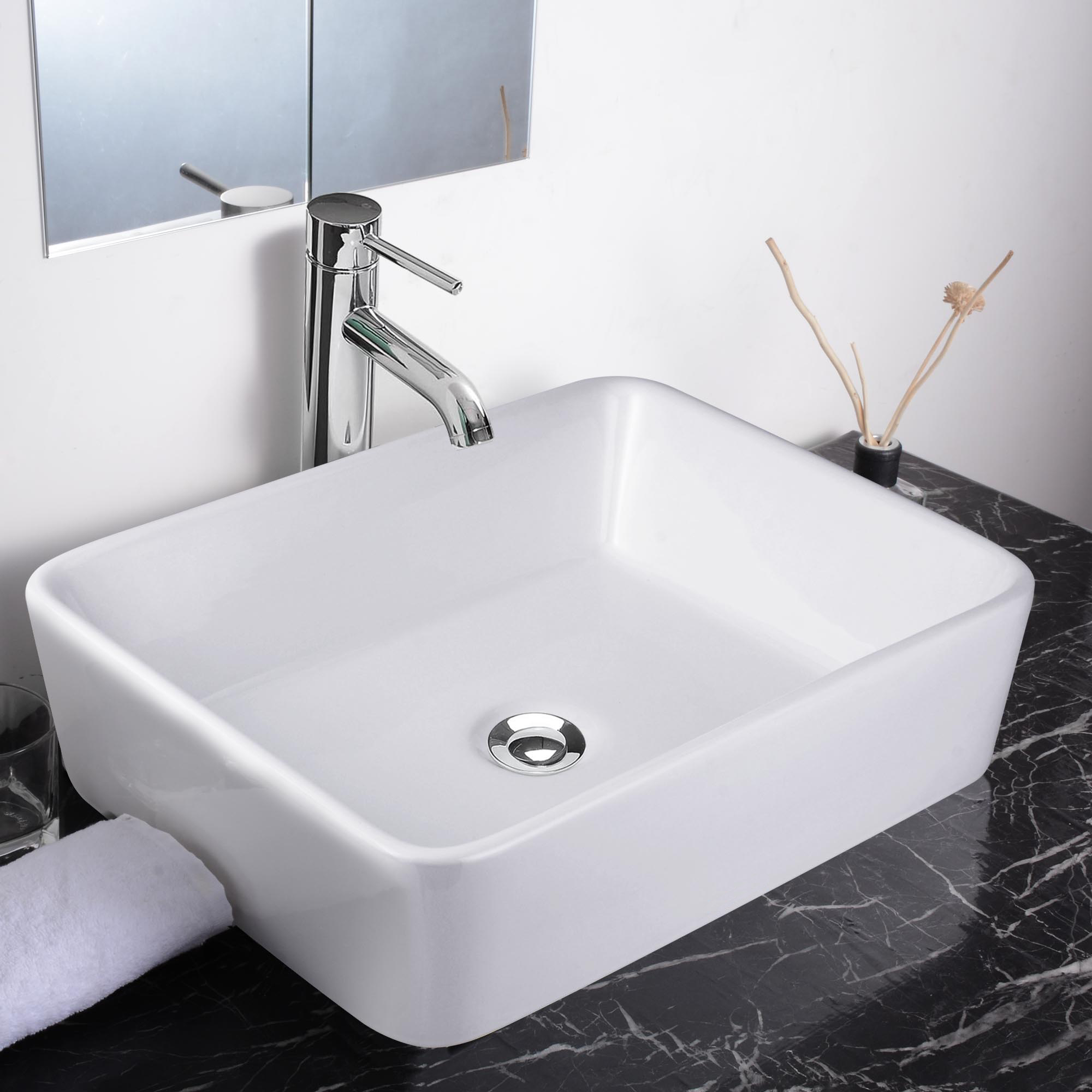 EAGO BC227 White Ceramic 22"x15" Undermount Rectangular Bathroom Sink